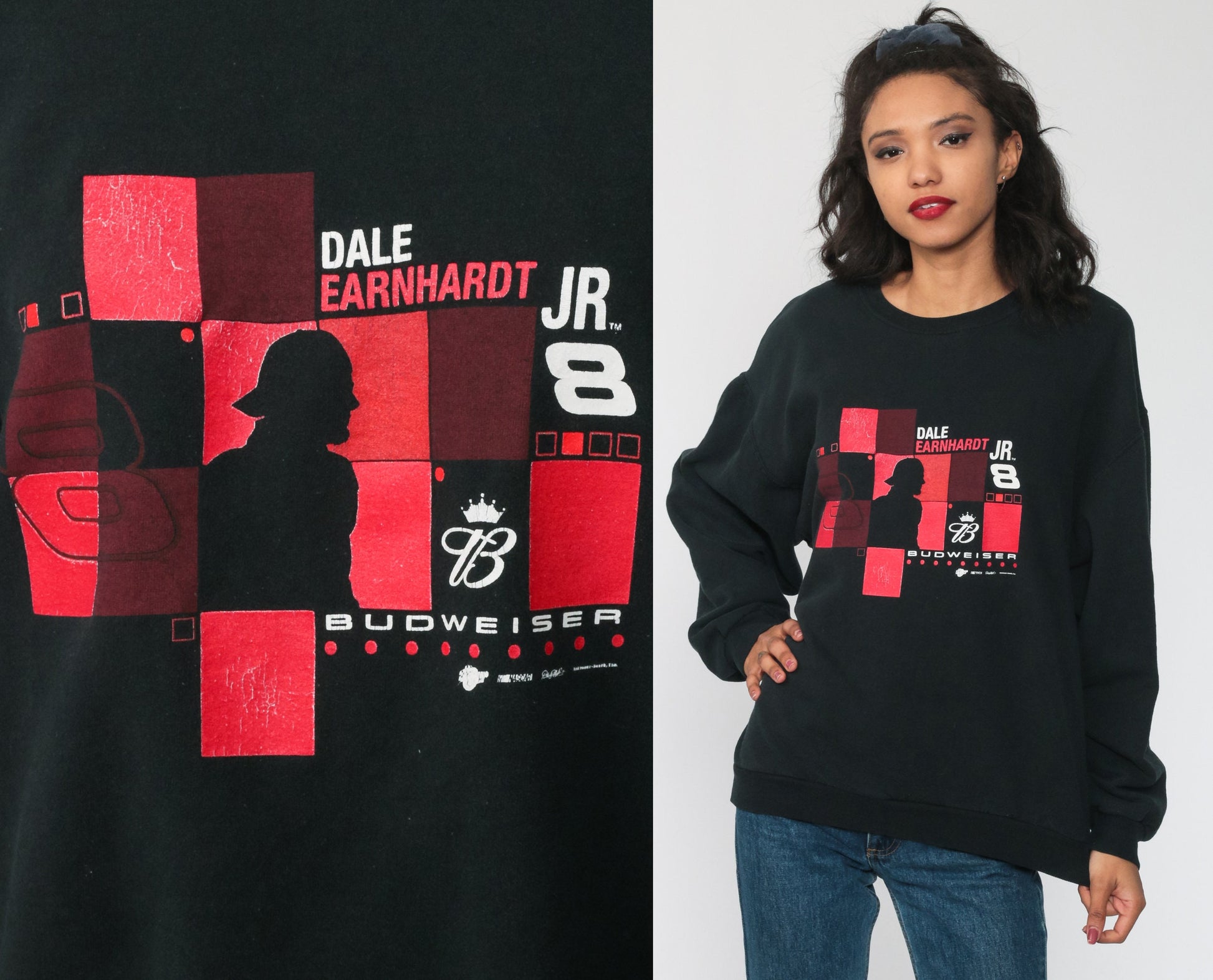 90s Dale Earnhardt Budweiser Racing Sweatshirt Black Graphic Pullover Medium Large