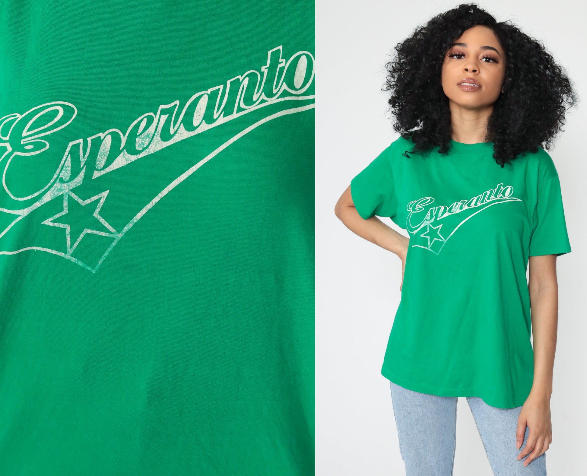 90s Esperanto Language Graphic T-Shirt Single Stitch Vintage Tee Medium