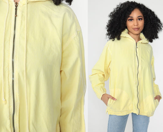 80s Yellow Cotton Hooded Jacket Windbreaker Medium