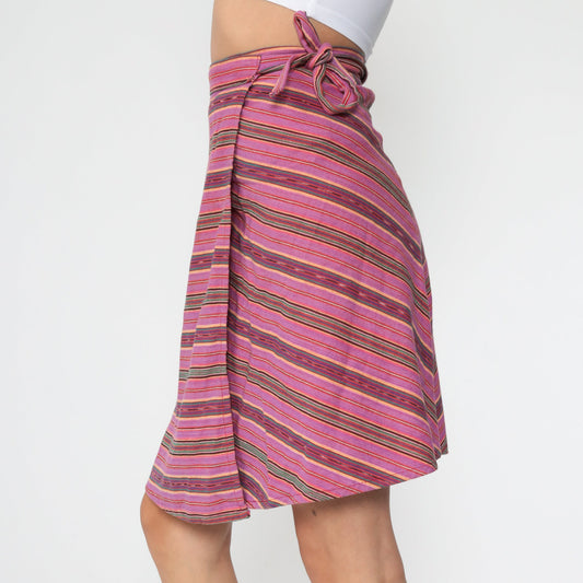90s Purple Striped Wrap Mini Skirt Cotton Small Medium
