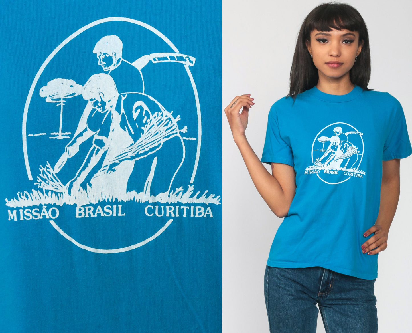 80s Curitiba Brazil Mission Graphic T-Shirt Cotton Blue Extra Small