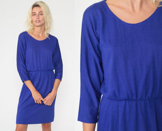 70s Purple Mini Dress Dolman Sleeve High Waist Small Medium