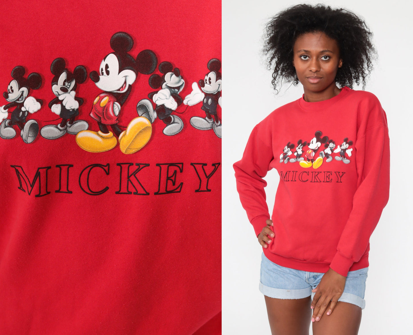 90s Disney Mickey Mouse Sweatshirt Red Crewneck Graphic Medium