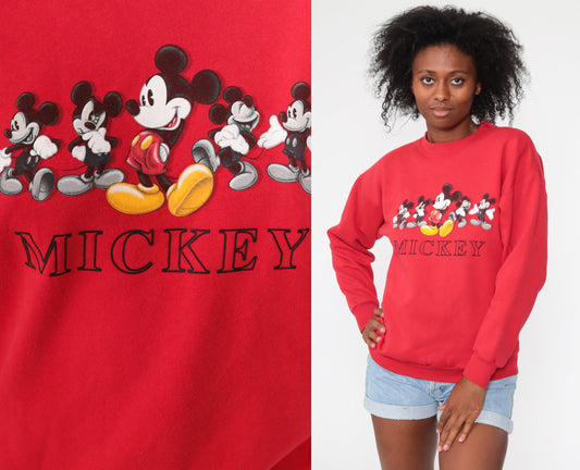90s Disney Mickey Mouse Sweatshirt Red Crewneck Graphic Medium