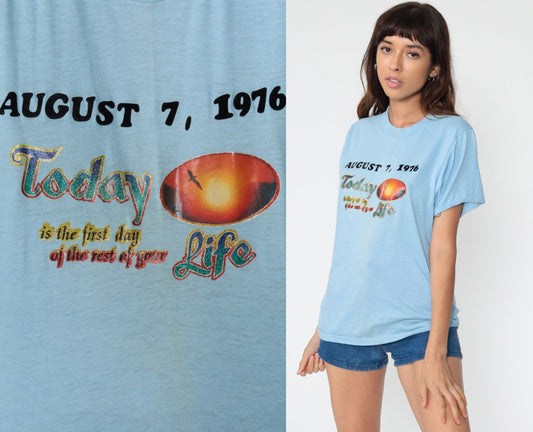 1976 August 7th Graphic T-Shirt Single Stitch Screen Stars Cotton Small
