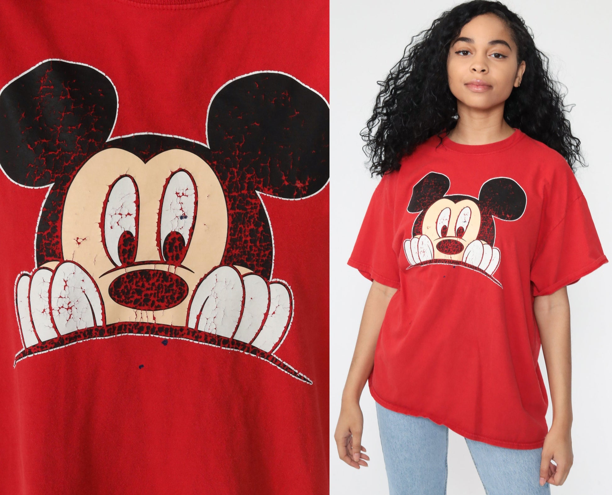 80s Mickey Mouse Walt Disney Graphic T-Shirt Red Medium Large
