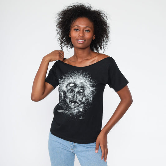 90s Albert Einstein Glow in the Dark Galaxy T-Shirt Black Small