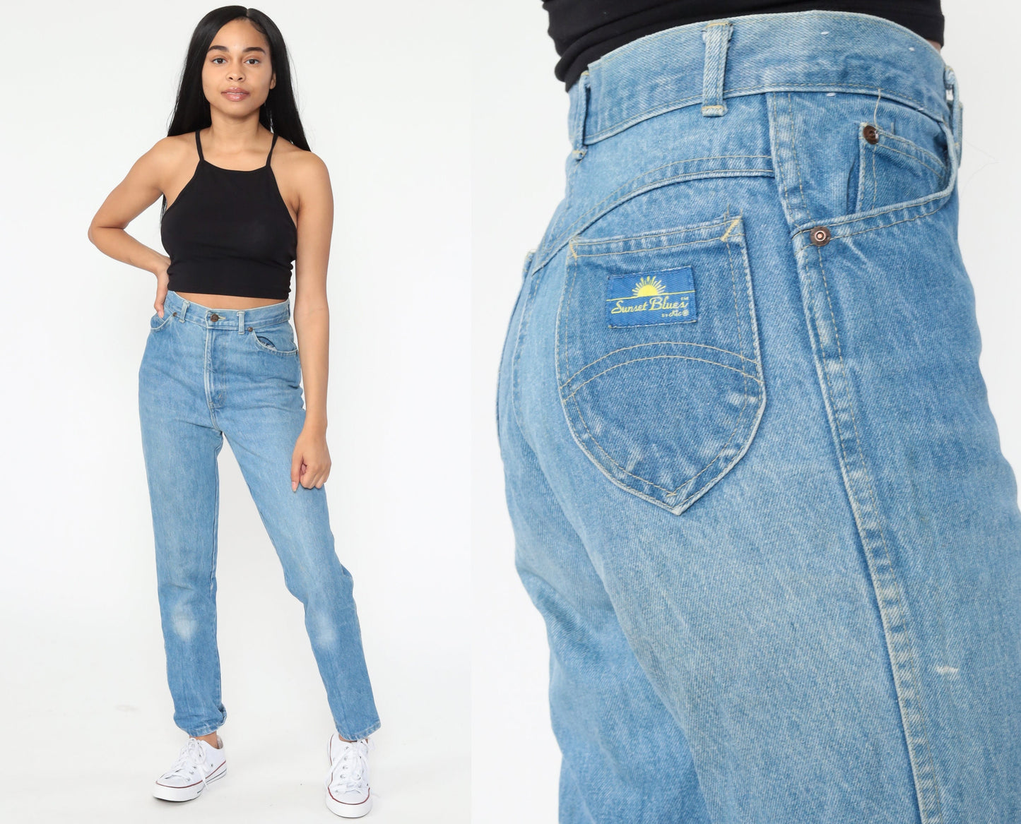 70s Sunset Blues High Waisted Straight Leg Jeans Blue Denim Small