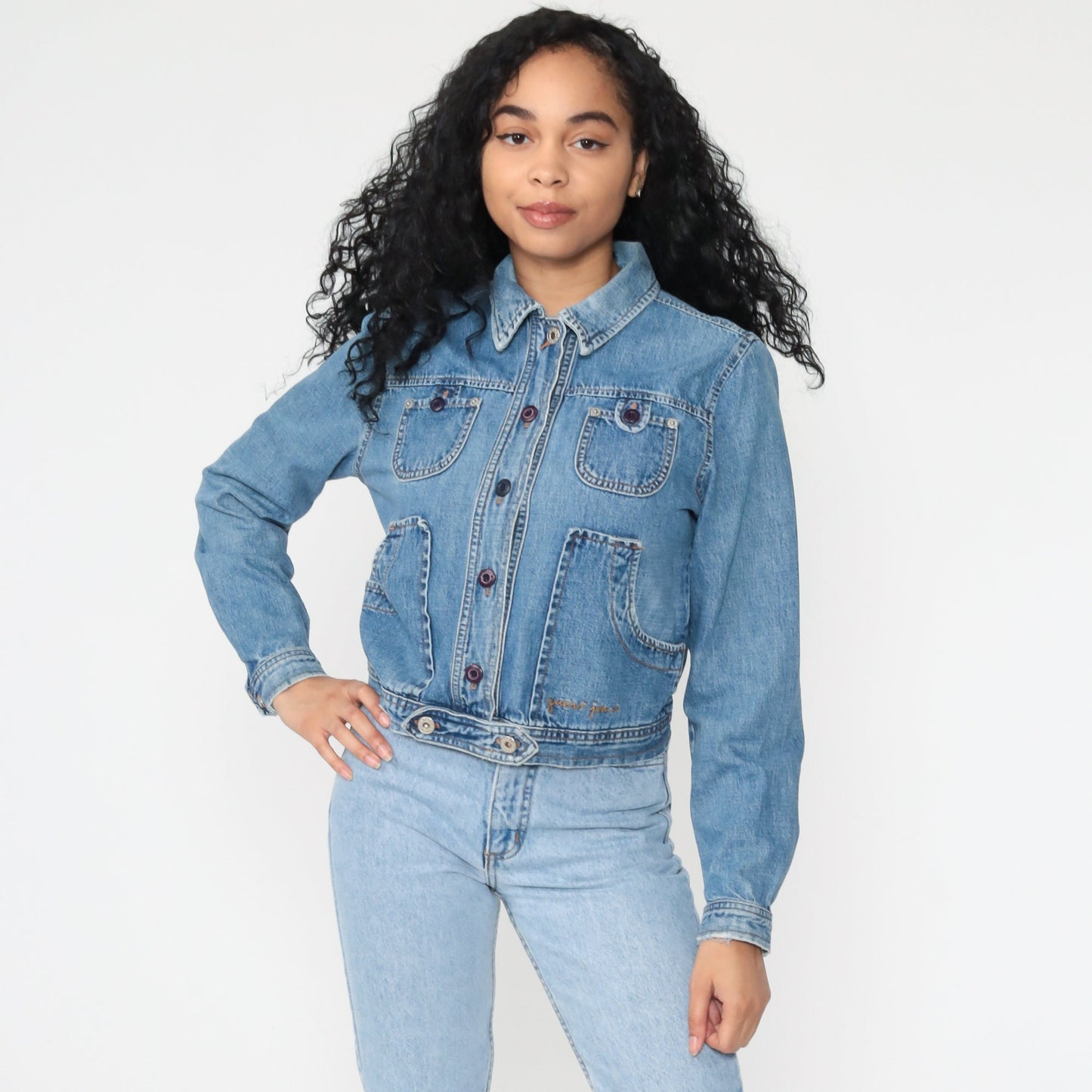 90s Guess Denim Jacket Blue Button-Up Trucker Small S