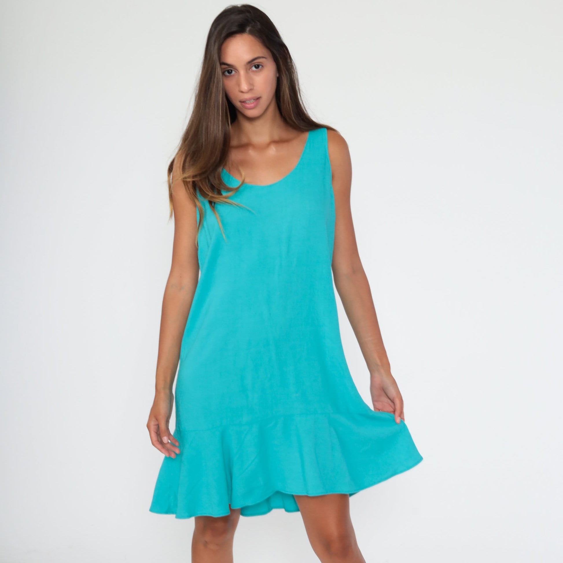 90s Turquoise Jumper Dress Mini Shift Sleeveless Medium