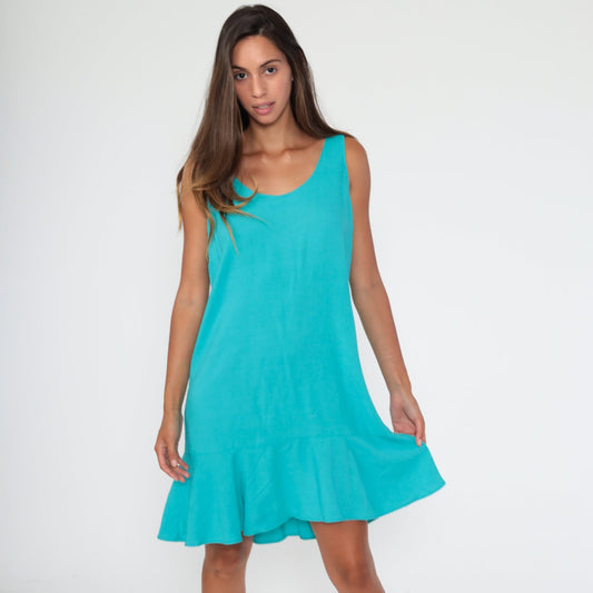 90s Turquoise Jumper Dress Mini Shift Sleeveless Medium