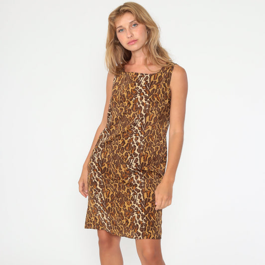 90s Leopard Print Sleeveless Shift Dress Mini Tank Small
