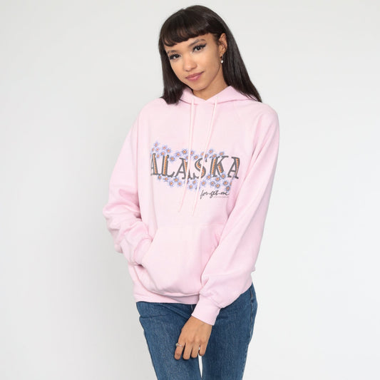90s Alaska Forget Me Not Hoodie Pink Floral Graphic Sweatshirt Medium