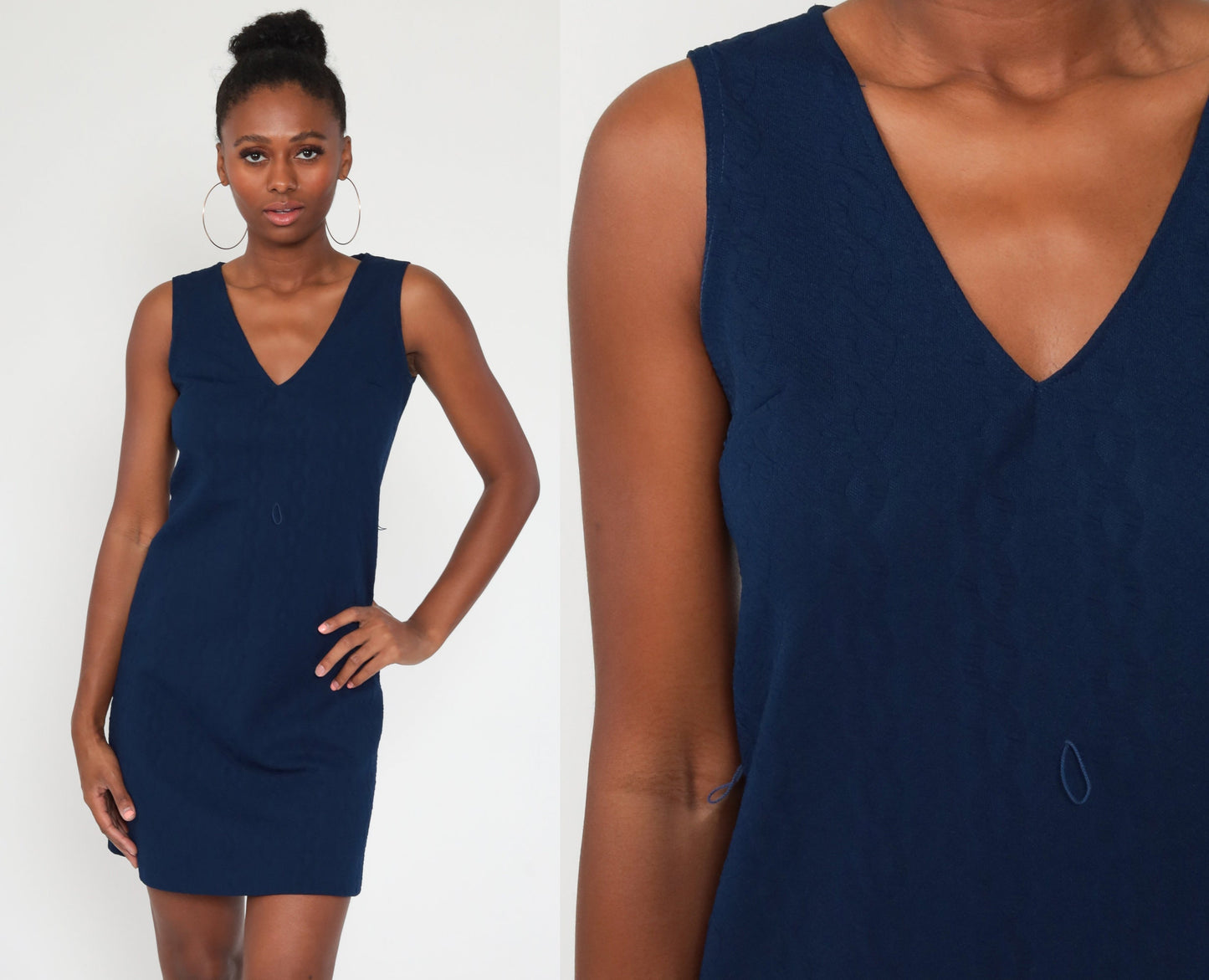 70s Cable Knit Shift Dress Navy Mini Sleeveless Small Medium