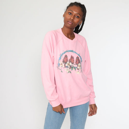 80s Cardinal Bird Graphic Sweatshirt Pink Crewneck Extra Large XXL