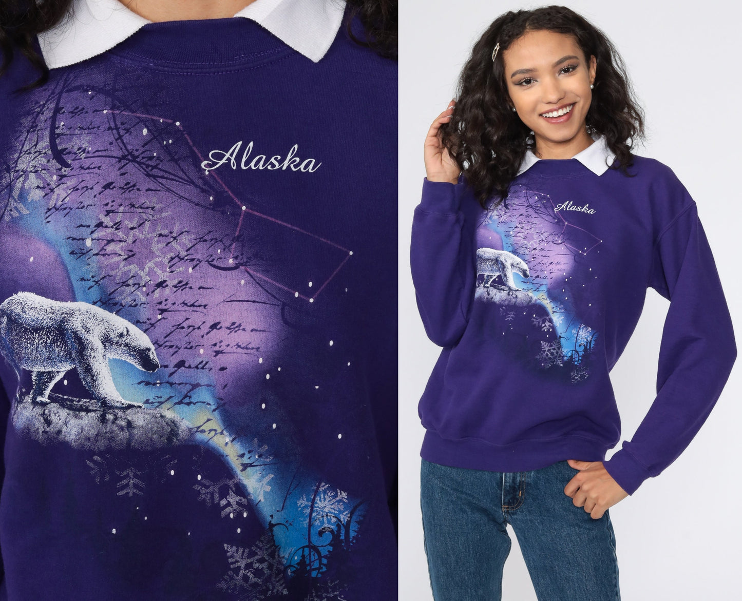 80s Polar Bear Alaska Graphic Sweatshirt Purple Crewneck Small