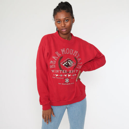 90s Bear Mountain New York Graphic Sweatshirt Crewneck Red Medium Large