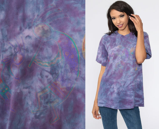 80s Kokopelli Tie Dye T-Shirt Purple Southwestern Graphic Cotton Medium