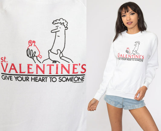 80s St. Valentine's Heart Graphic Sweatshirt Raglan Pullover Small