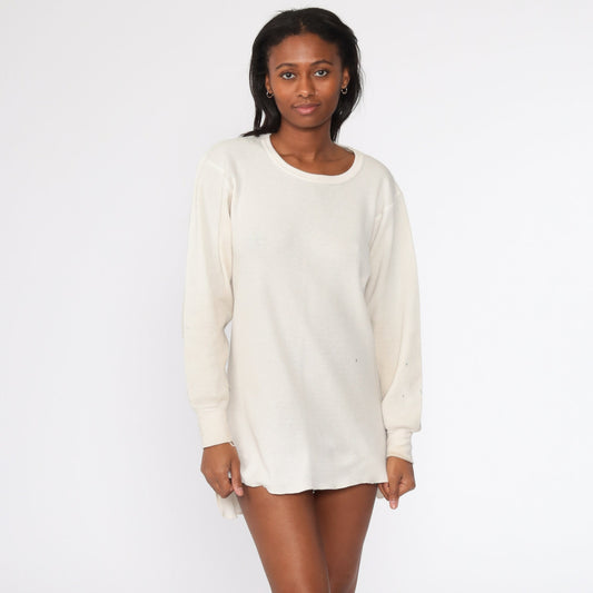 80s Hanes Waffle Knit Thermal Long Sleeve Shirt Off-White XXL