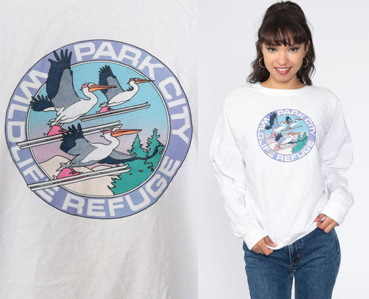 80s Park City Wildlife Refuge Pelican Ski Graphic Long Sleeve Tee Extra Large