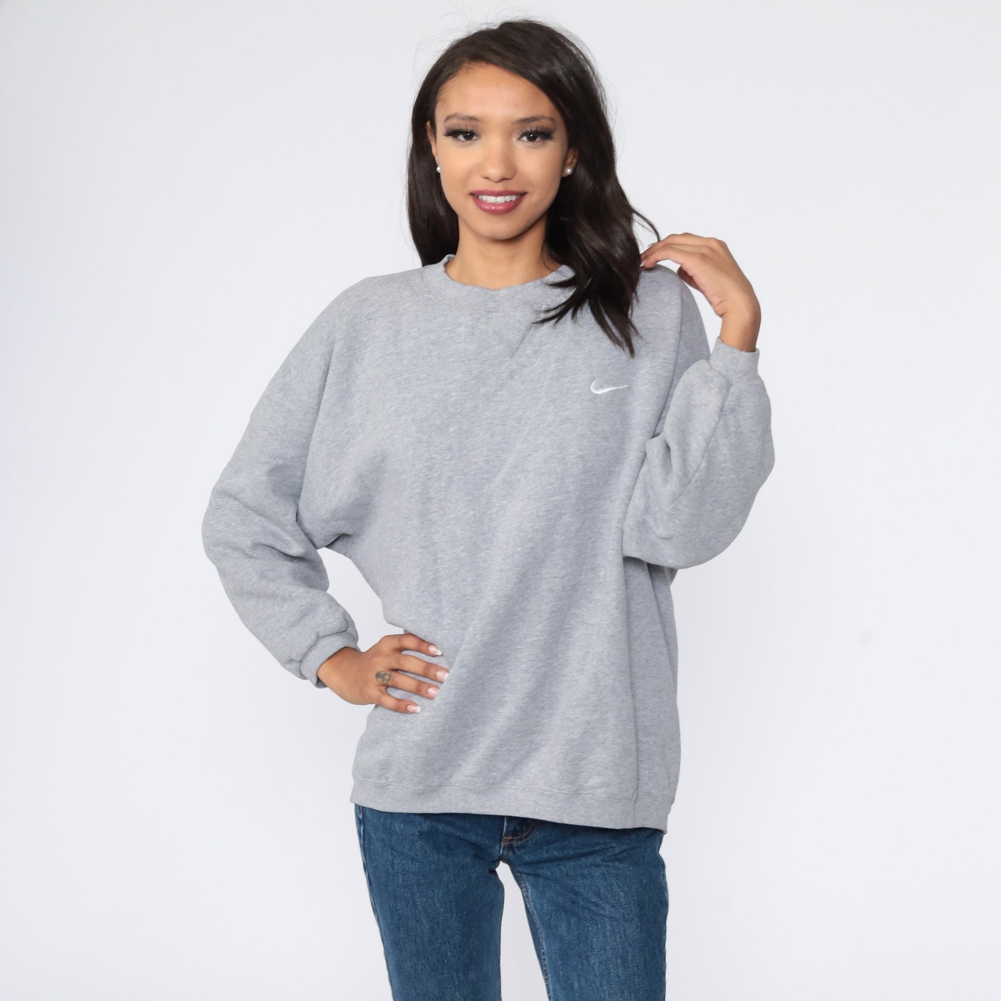 Nike Swoosh Sweatshirt 00s Grey Crewneck Unisex Extra Large XXL