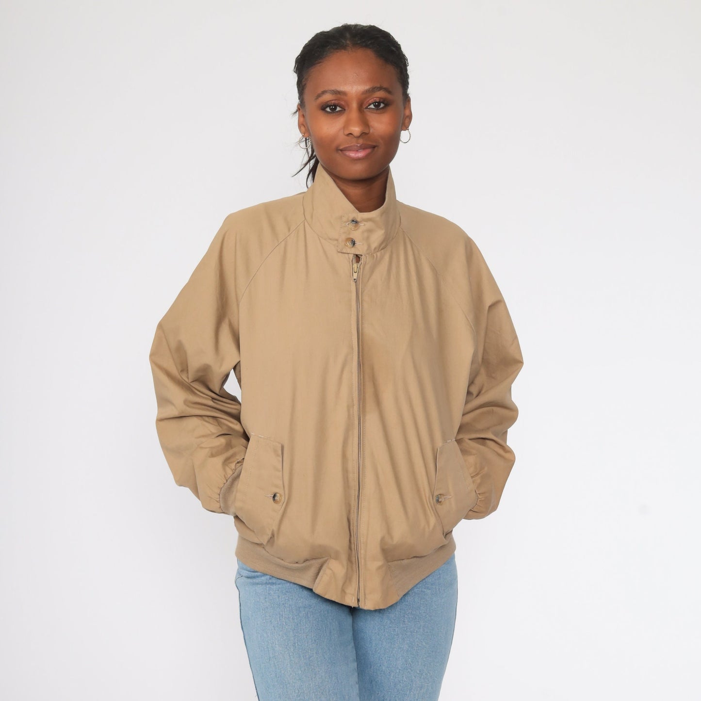 1970s Tan Zip Raglan Windbreaker Jacket Medium Large