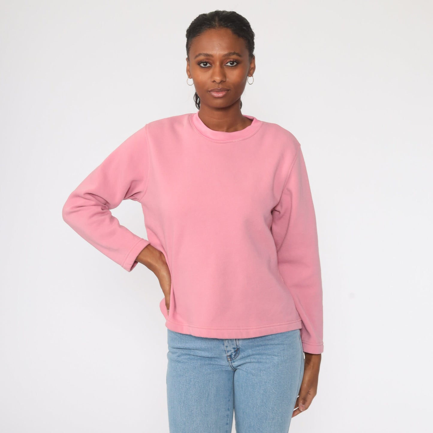 90s Pink Crewneck Sweatshirt Plain Cotton Pullover Medium