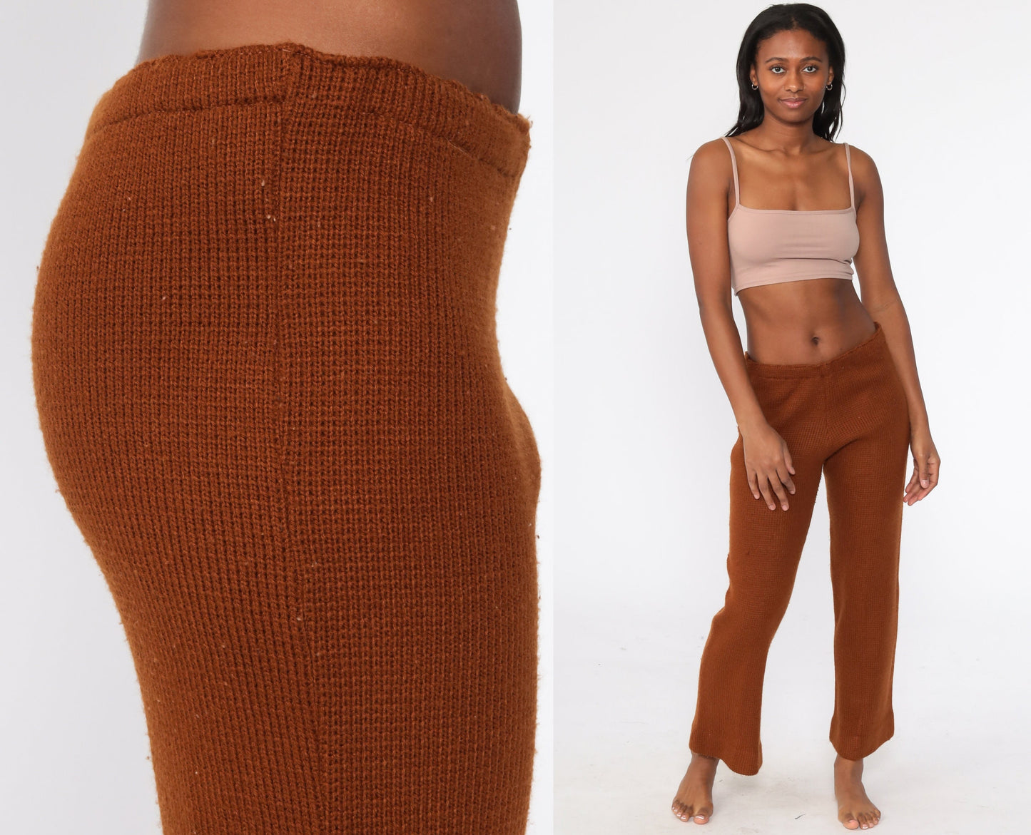 70s Nordak Sportswear Bell Bottom Pants Brown Knit High Waisted Medium