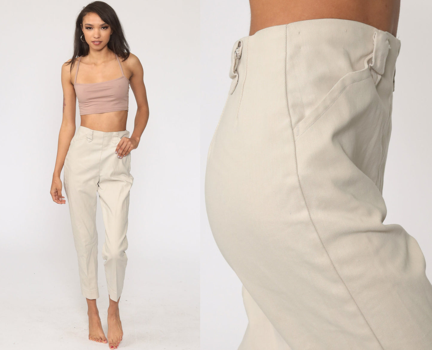 1960s Lee Frontier Lady Beige Denim Ranch Jeans High Waist Side Zipper Extra Small