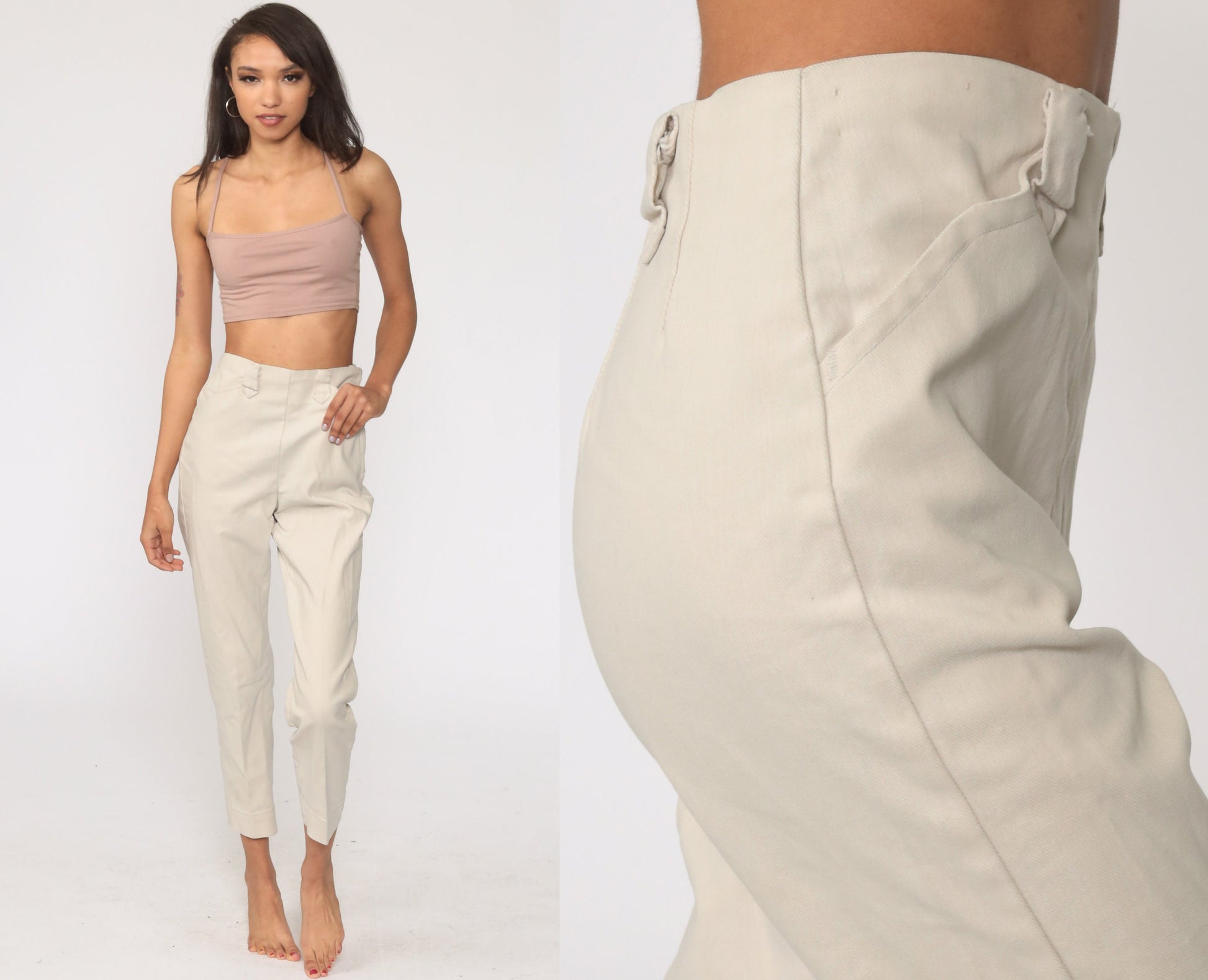 1960s Lee Frontier Lady Beige Denim Ranch Jeans High Waist Side Zipper Extra Small