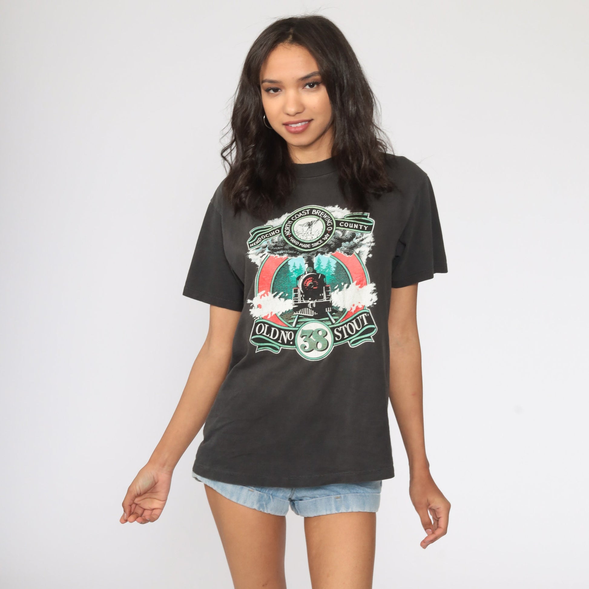 90s North Coast Brewing Company Stout Graphic T-Shirt Black Single Stitch Small