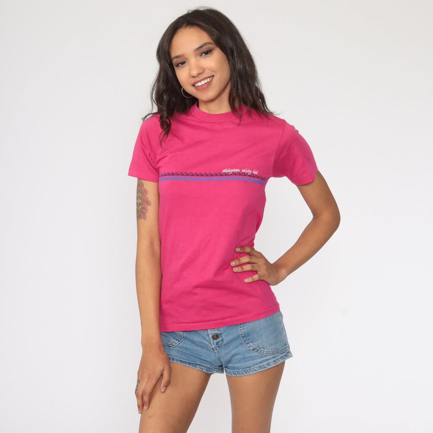 80s Whiskeytown Sailing Club Graphic Tee Hot Pink Sailboat Extra Small
