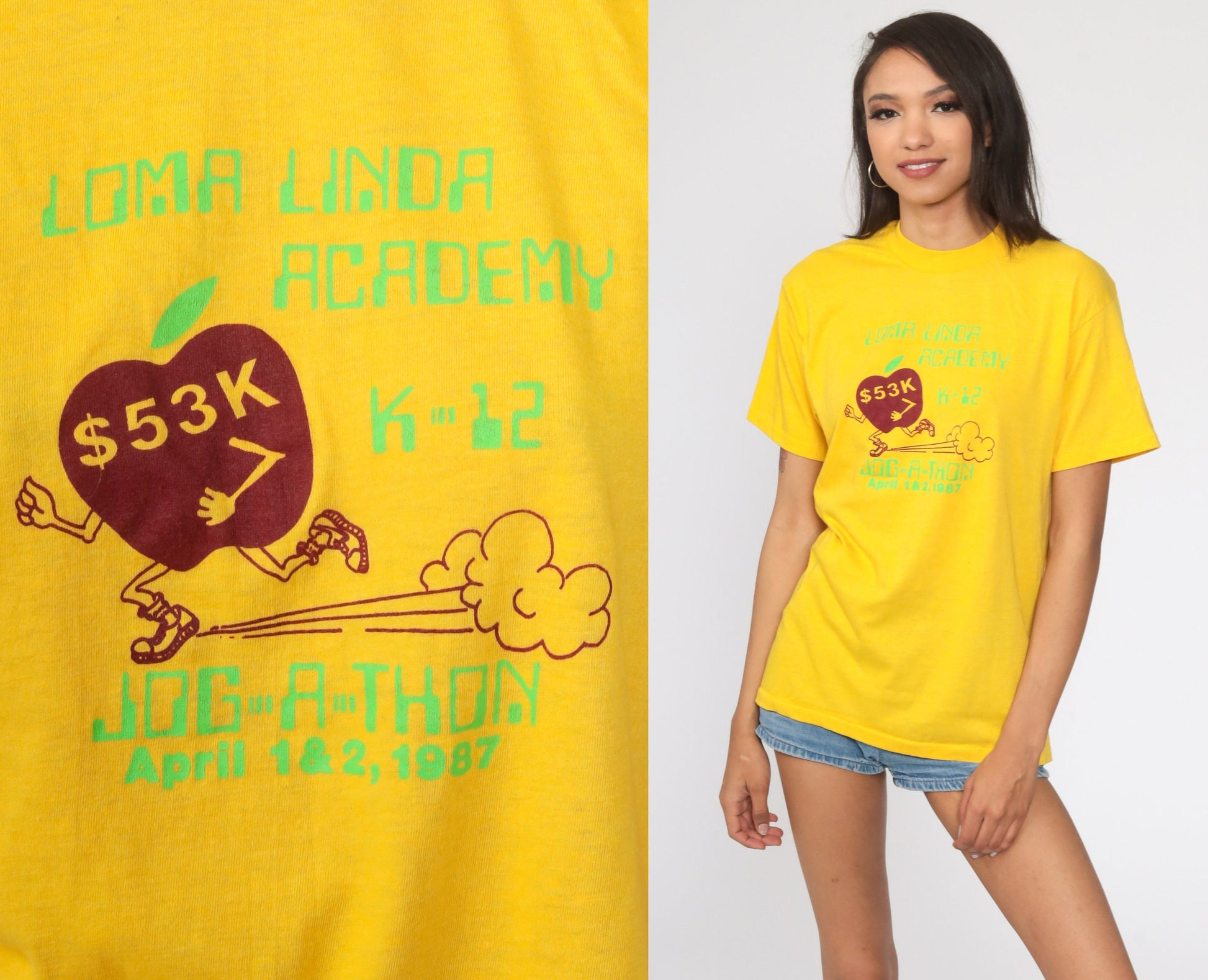 80s Loma Linda Running Graphic T-Shirt Yellow Single Stitch Medium