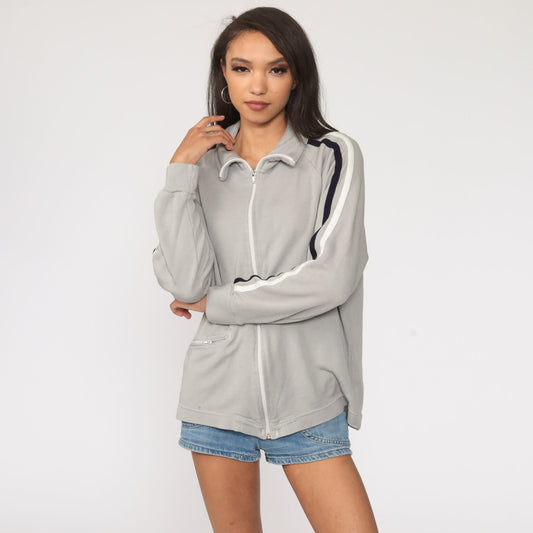 80s Oshman Track Jacket Grey Raglan Zip-Up Warmup Large
