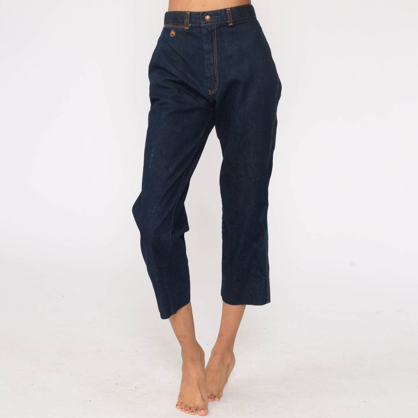 70s High Waisted Straight Leg Cropped Jeans Blue Denim Extra Small