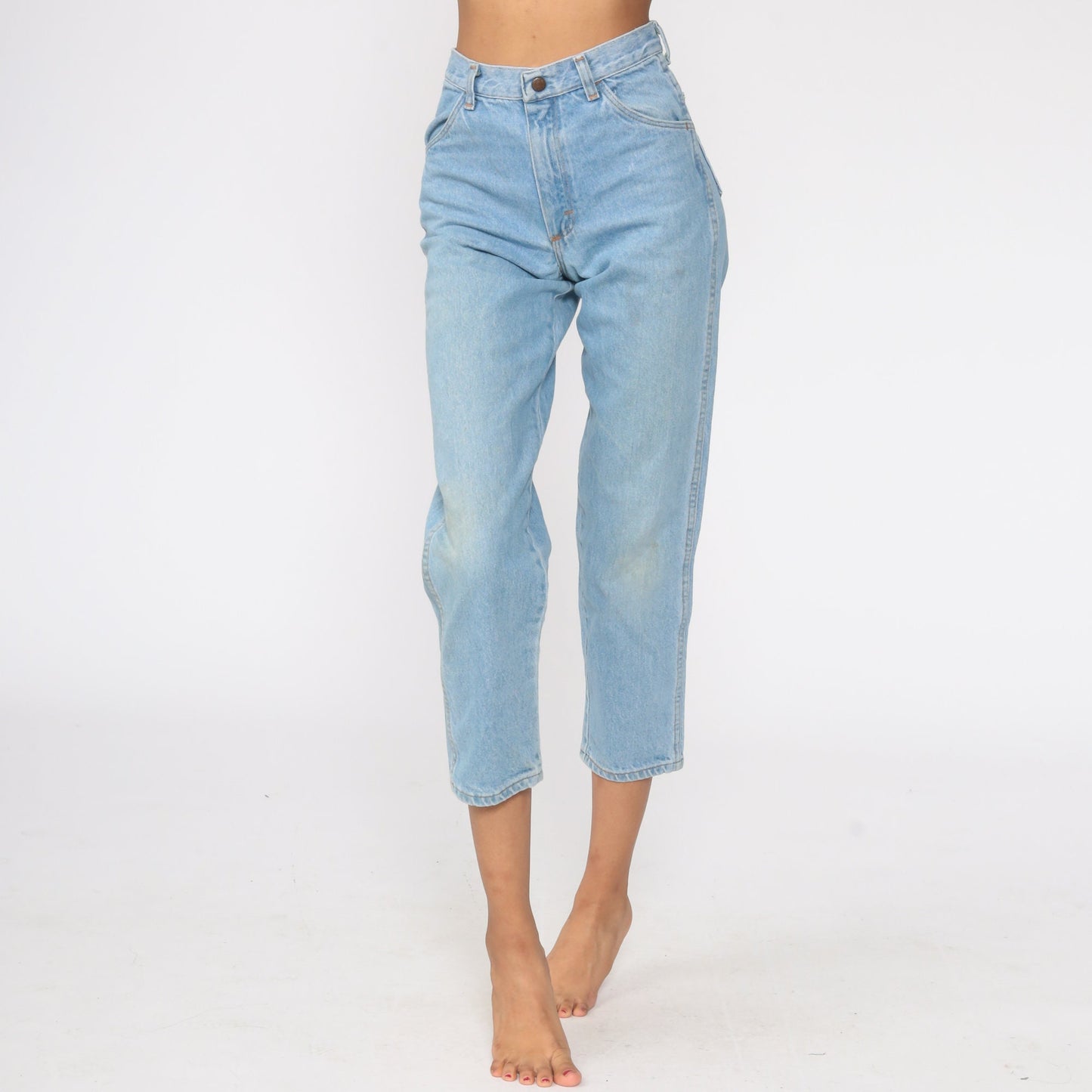 80s Maverick Mom Jeans Stone Wash Blue Denim Mid Rise Small 26