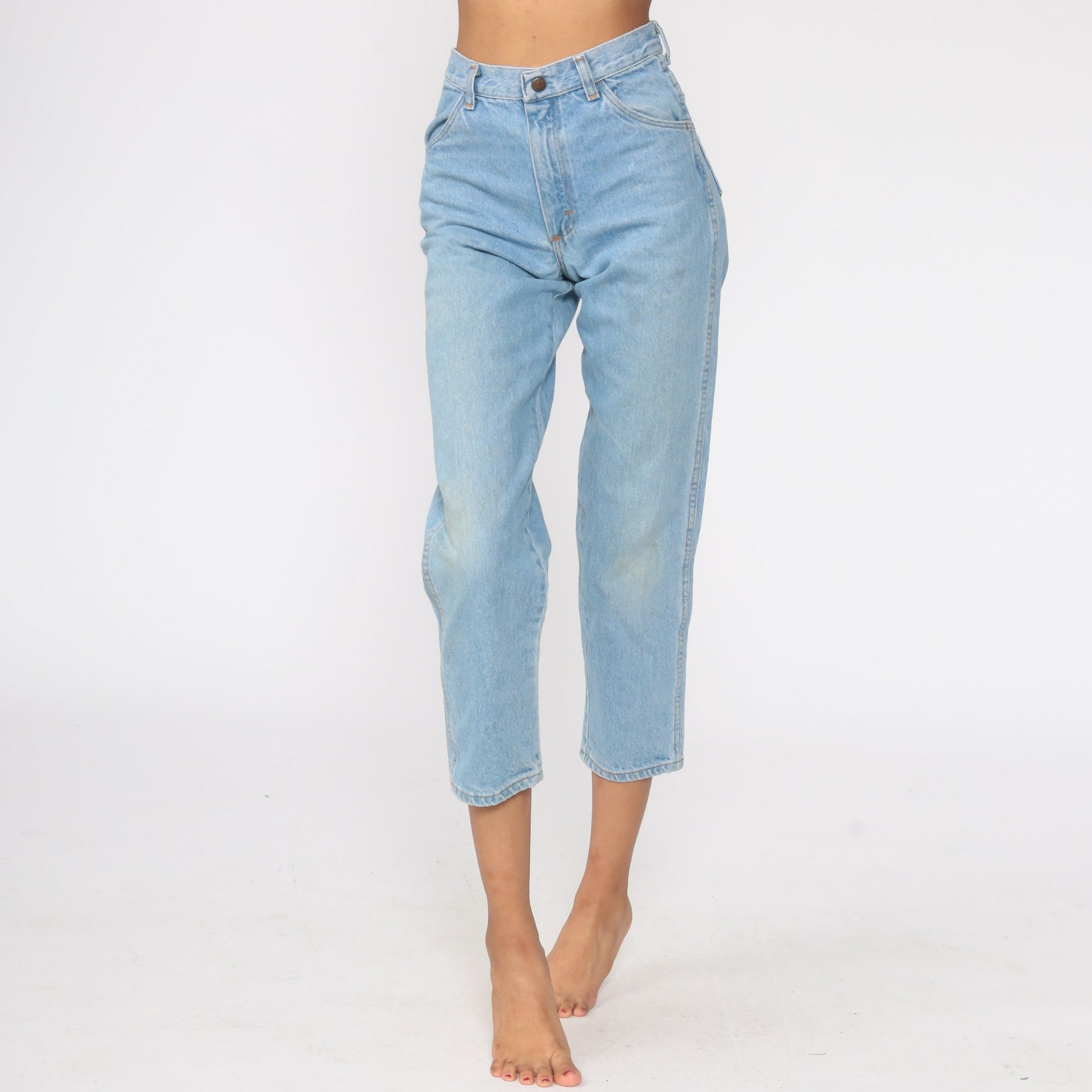 80s Maverick Mom Jeans Stone Wash Blue Denim Mid Rise Small 26