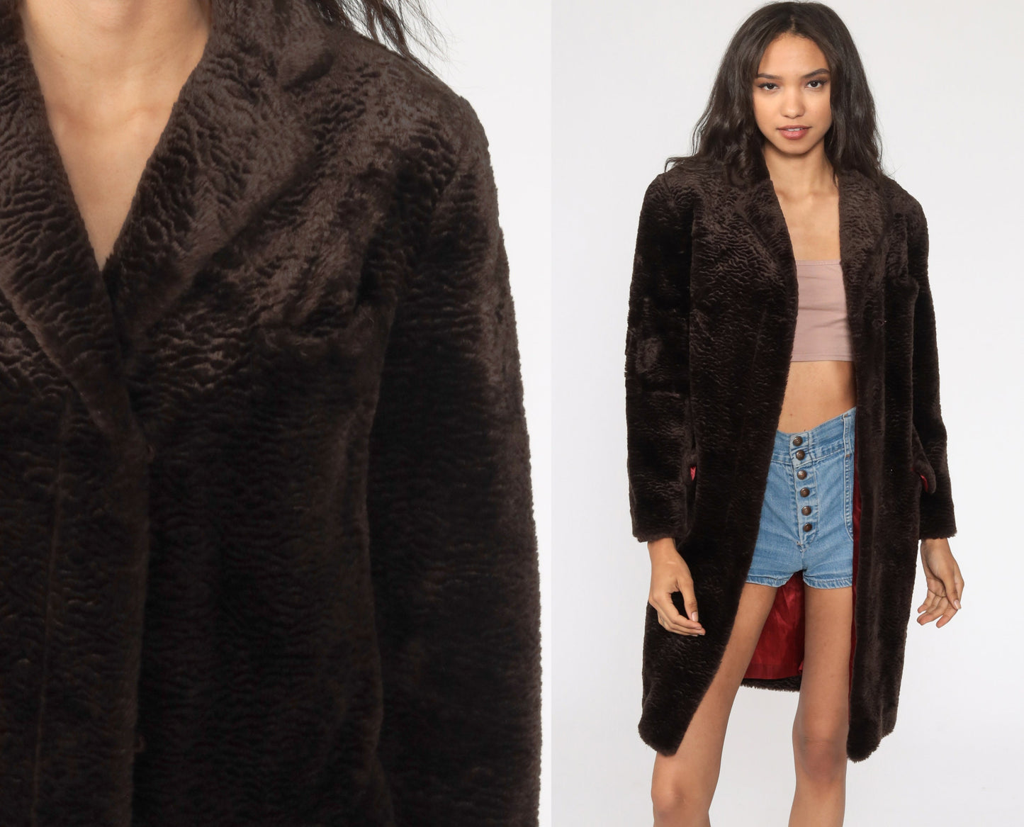 90s Brown Faux Fur Jacket Y2K Winter Coat Extra Small XS