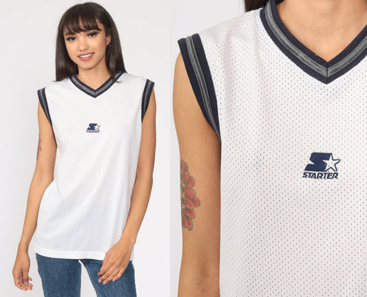 90s Starter Mesh Tank Top White Sports Jersey Small