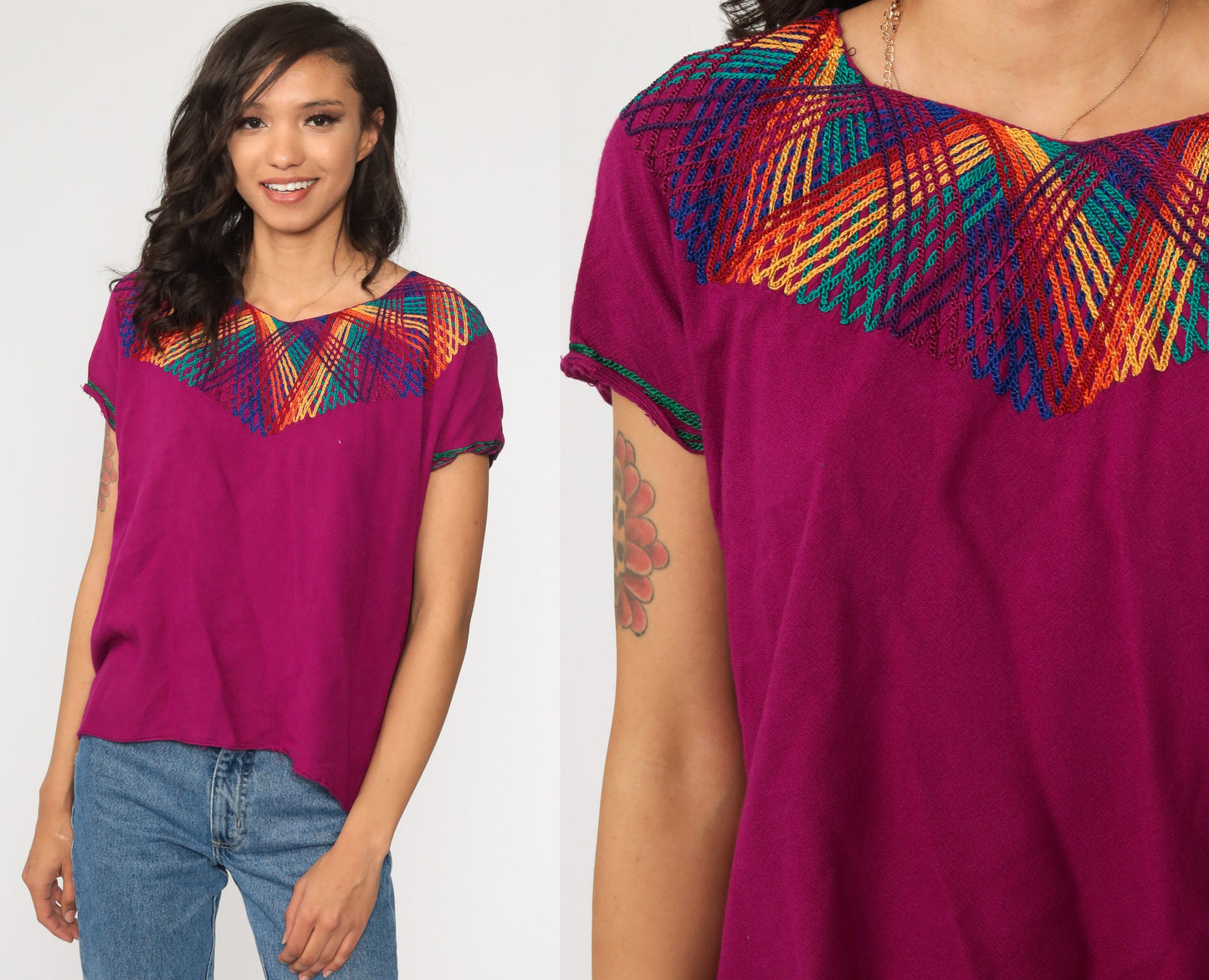90s Purple Rainbow Striped Tunic Top Short Sleeve Small S