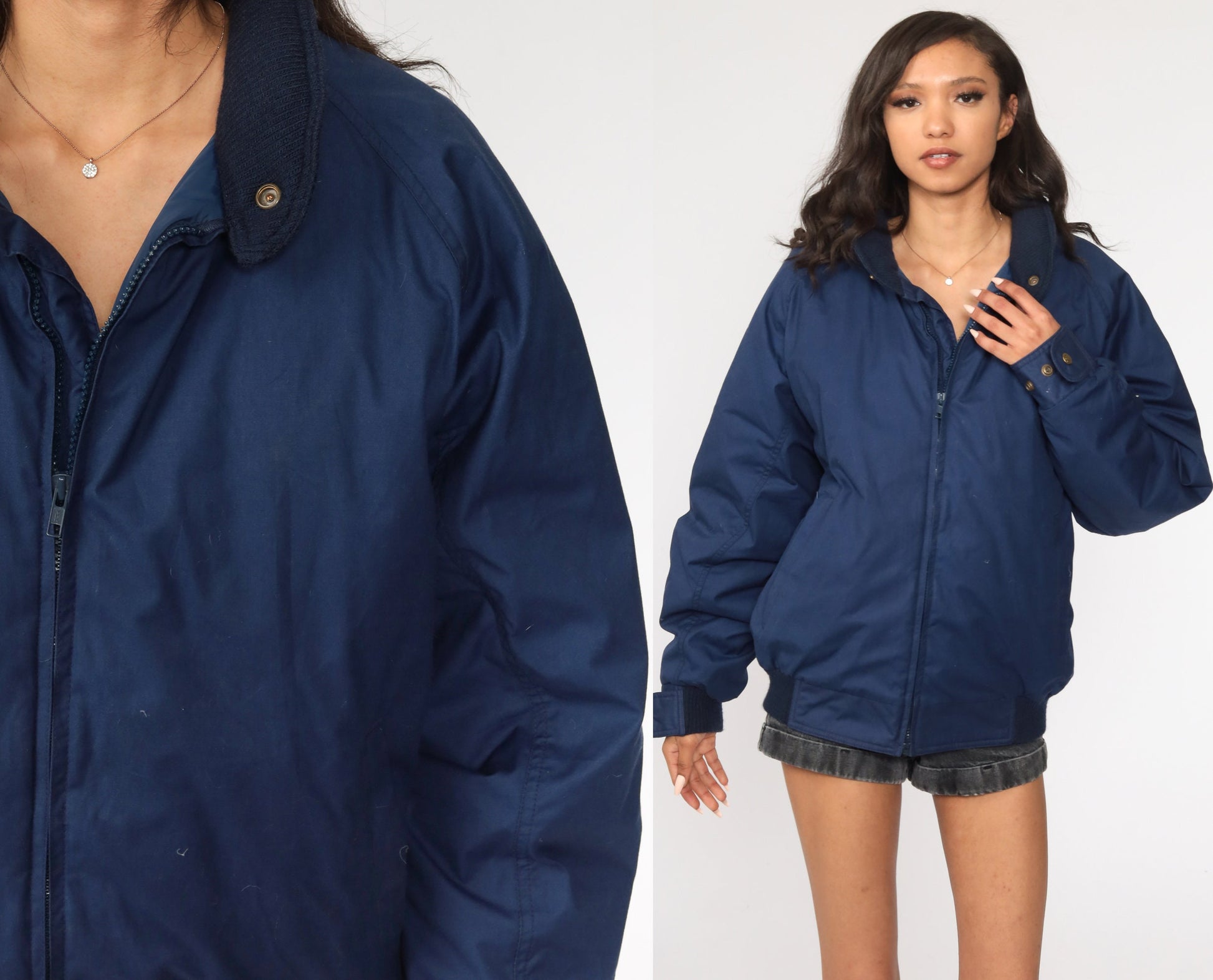 Eddie Bauer 80s Goose Down Bomber Jacket Navy Blue Men's Large
