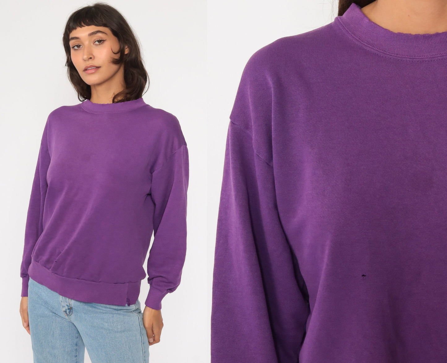 80s Purple Crewneck Sweatshirt Distressed Cotton Blend Medium