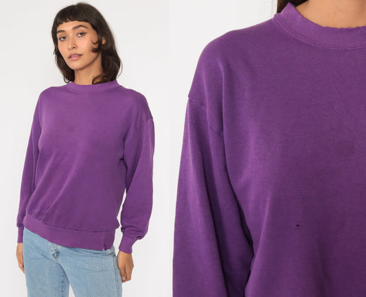 80s Purple Crewneck Sweatshirt Distressed Cotton Blend Medium