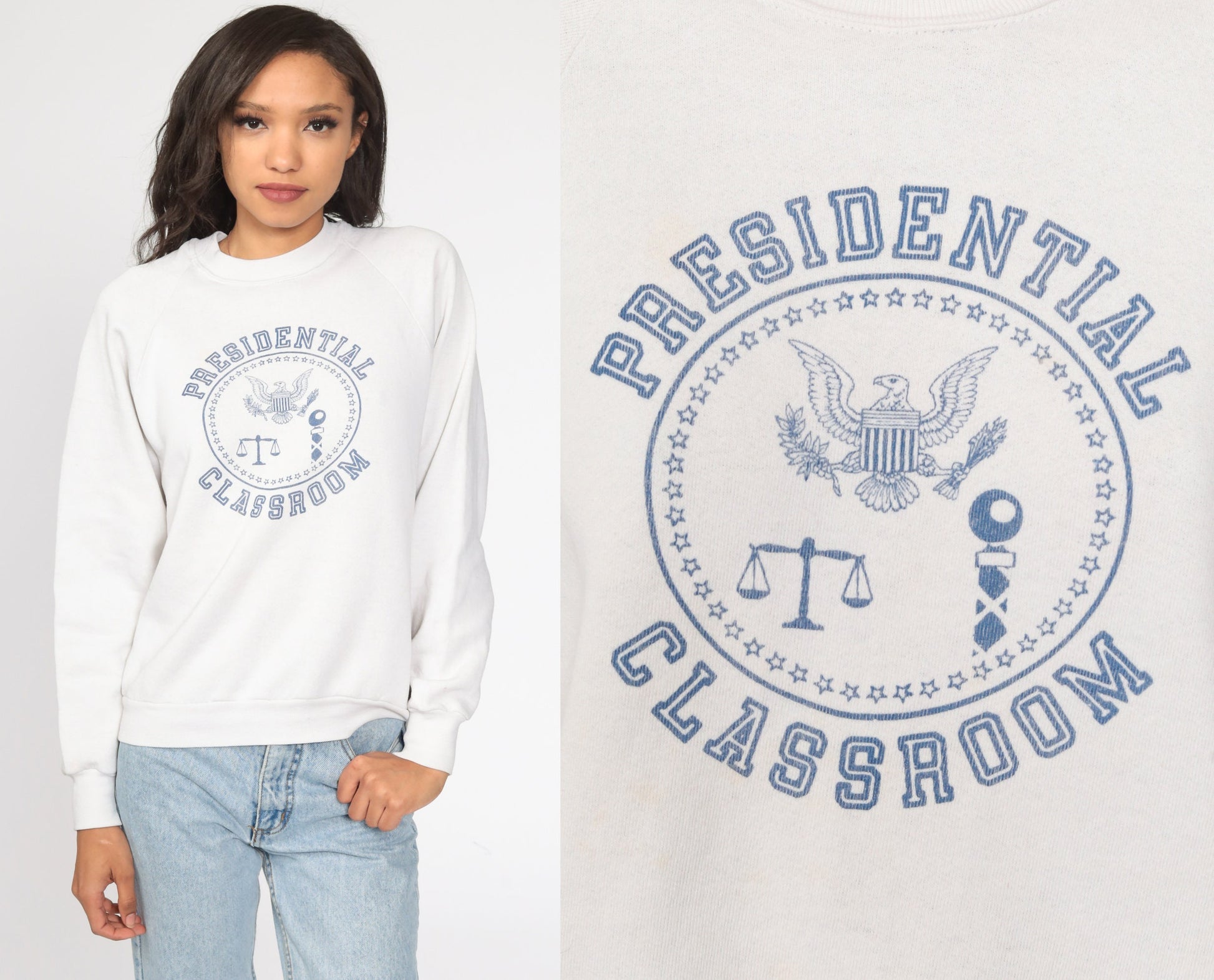 80s Presidential Classroom Washington DC Raglan Sweatshirt White House Graphic Medium