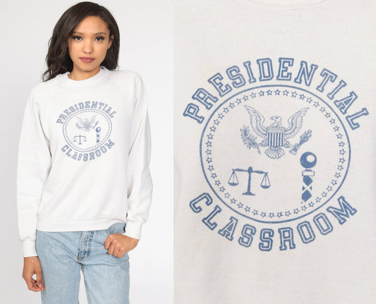 80s Presidential Classroom Washington DC Raglan Sweatshirt White House Graphic Medium