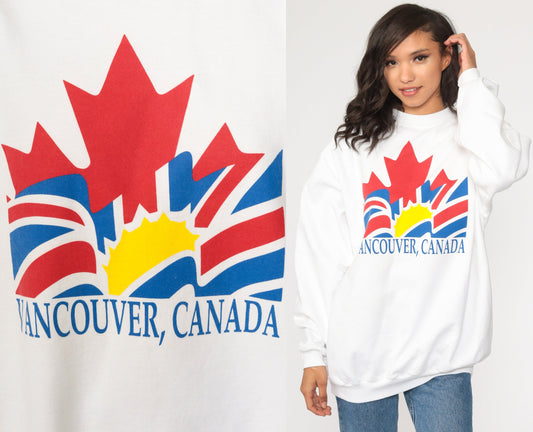 80s Vancouver British Columbia Flag Sweatshirt White Crewneck Extra Large XXL