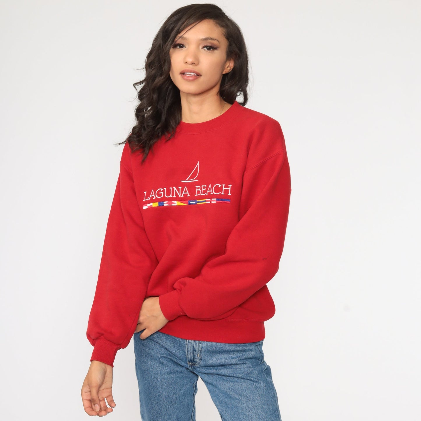 90s Laguna Beach Sailboat Sweatshirt Faded Red California Crewneck Medium