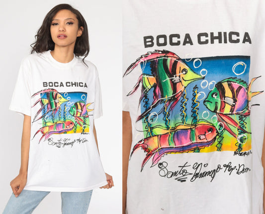 90s Boca Chica Santo Domingo Tropical Fish Graphic T-Shirt Cotton Medium Large