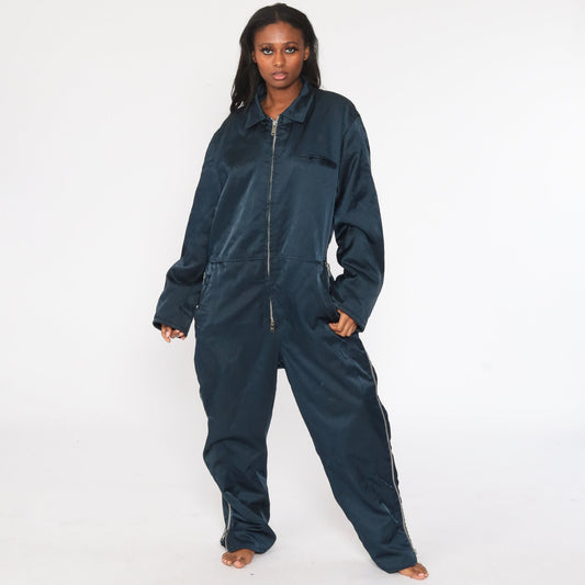 80s Navy Coveralls Workwear Jumpsuit Long Sleeve Quilted Lining Extra Large XL